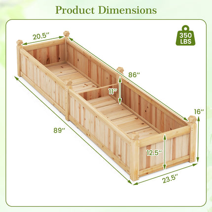 91 x 24 x 16 Inch Divisible Planter Box with Corner Drainage and Non-woven Liner for Growing Vegetables