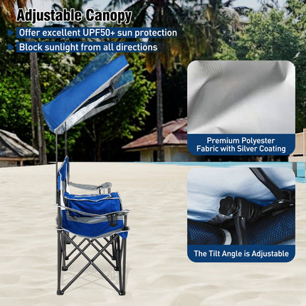 Double Beach Chair with Adjustable Canopy and 3 -Side Shading Curtains