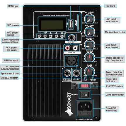 Dual 10 Inch 1600W Powered Mic Speaker Speakers with Bluetooth