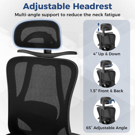 Ergonomic Office Chair with 3D Headrest and Reclining Backrest-Black