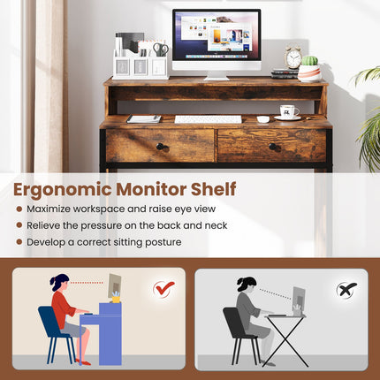 Extendable Computer Desk with 2 Storage Drawers Convertible Home Office Rolling Study Writing Desk