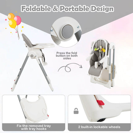 4-in-1 Foldable Baby High Chair with 7 Adjustable Heights and Free Toys Bar