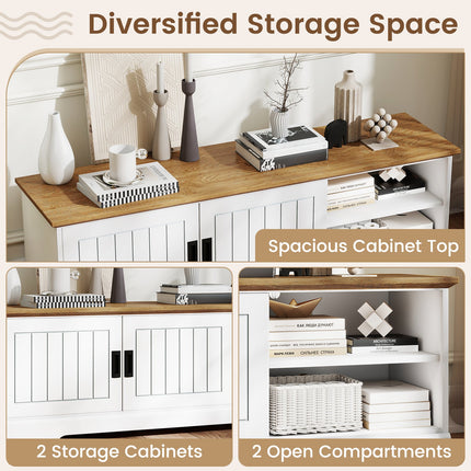 Farmhouse TV Stand for TVs up to 65 Inch with Sliding Doors and Storage Cabinets-White