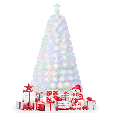 6/7 Feet Pre-Lit Fiber Optic White Snow-Flocked Artificial Christmas Tree