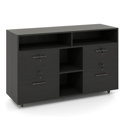 File Cabinet with Lock Mobile Lateral Filing Storage Organizer Modern Rolling Printer Stand