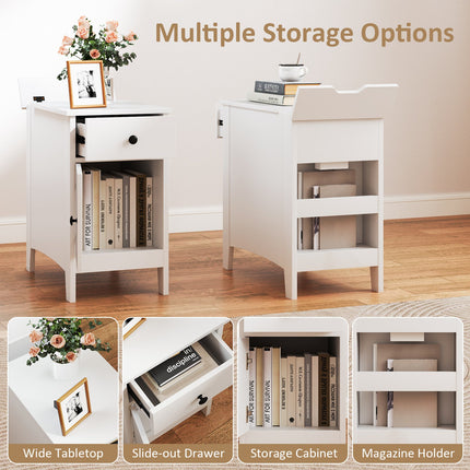Flip Top End Table with Charging Station USB Ports Outlets and Drawer
