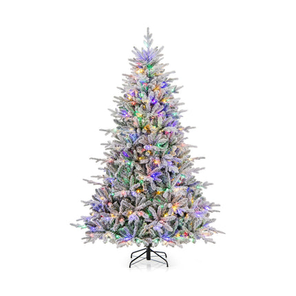 7 Feet Flocked Christmas Tree with 8 Lighting Modes and Multi-Color LED Lights