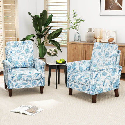 Floral Accent Chair Farmhouse Boho Armchair with Solid Wood Legs and High Back