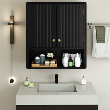 Fluted Bathroom Wall Cabinet with Open Shelf