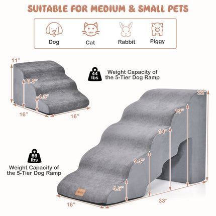 22 Inches and 11 Inches Foam Pet Stairs Set with 5-Tier and 3-Tier Dog Ramps