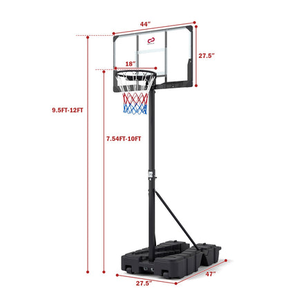 Foldable Basketball Hoop 7.54-10 ft Stepless Adjustable with PC Backboard