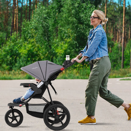 Foldable Jogging Stroller with Detachable Tray and Air-Filled Rubber Tires