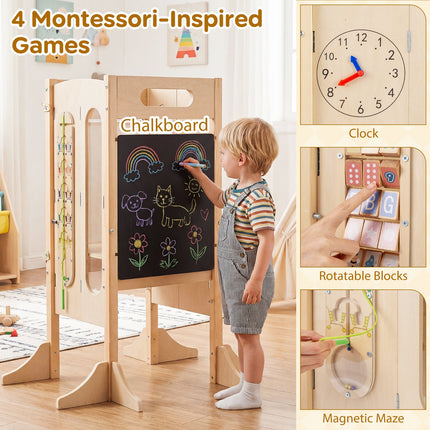 Foldable Toddler Tower with 2-Step Stool and Safety Net for 3+ Years Old