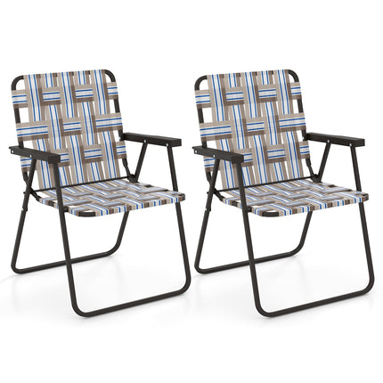 2 Pieces Folding Beach Chair Camping Lawn Webbing Chair