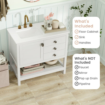 Freestanding Bathroom Vanity Unit with Basin Floor Storage Cabinet-White