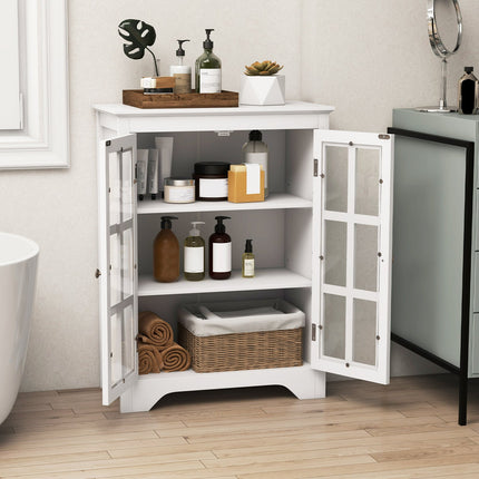 Freestanding Display Storage Cabinet with 2 Glass Doors and Adjustable Shelves
