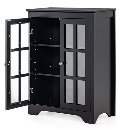 Freestanding Display Storage Cabinet with 2 Glass Doors and Adjustable Shelves