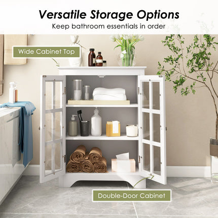 Freestanding Display Storage Cabinet with 2 Glass Doors and Adjustable Shelves