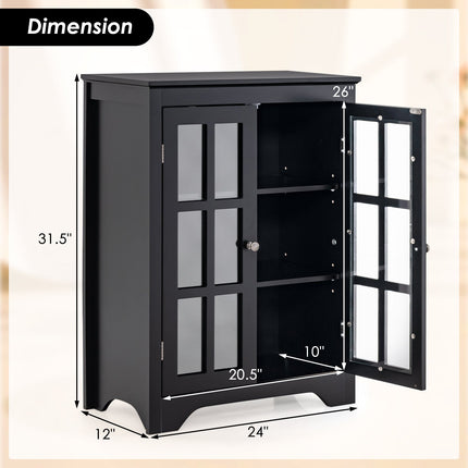 Freestanding Display Storage Cabinet with 2 Glass Doors and Adjustable Shelves