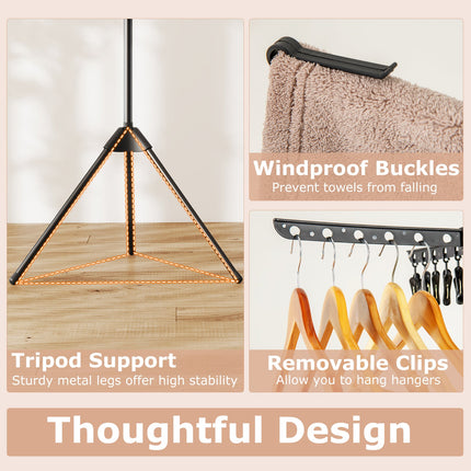 3-Tier Tripod Freestanding Folding Clothes Drying Rack with 24 Clips-Black