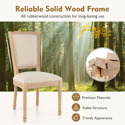 French Dining Chair Set of 2 with Rectangular Backrest and Solid Rubber Wood Frame-Beige