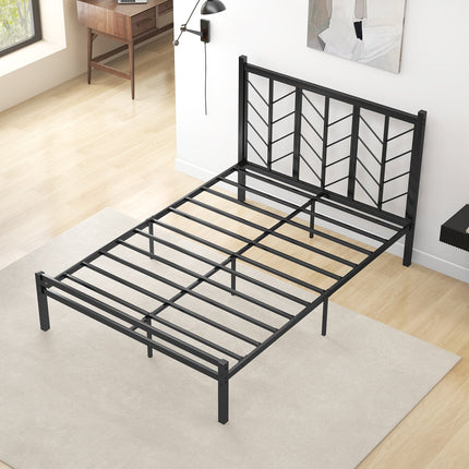 Queen Size Platform Bed with Headboard and Metal Frame