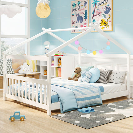 Full Size House Bed Montessori Floor Bed with Headboard