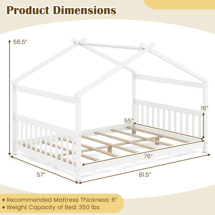 Full Size House Bed Montessori Floor Bed with Headboard
