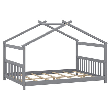 Full Size House Bed Montessori Floor Bed with Headboard