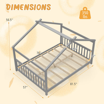 Full Size House Bed Montessori Floor Bed with Headboard