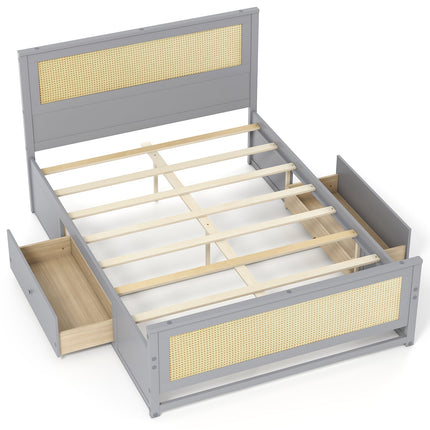 Full Size Rattan Bed Frame with Storage Drawers