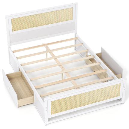 Full Size Rattan Bed Frame with Storage Drawers