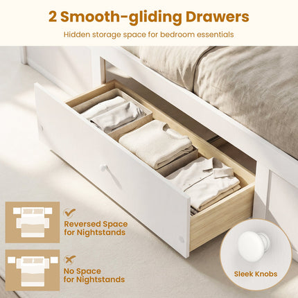 Full Size Rattan Bed Frame with Storage Drawers
