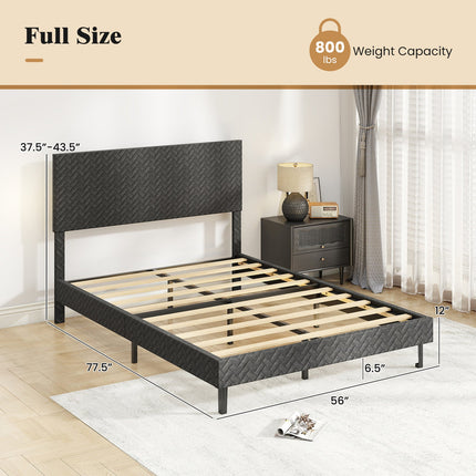 Twin/Full/Queen Size Velvet Bed Frame Upholstered Platform Bed with Chevron Headboard Gray