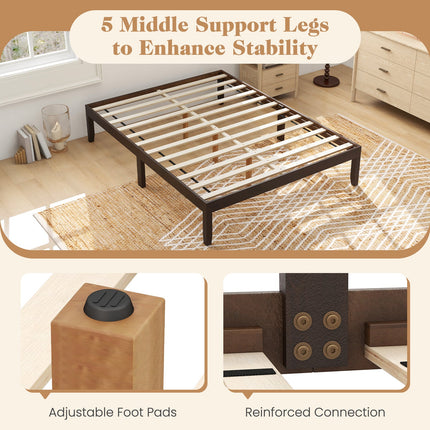 Full Size Wood Bed Frame with Wooden Slats Support and Rubber Wood Legs