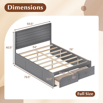 Full Size Wooden Platform Bed Frame with Storage Drawers