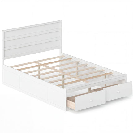 Full Size Wooden Platform Bed Frame with Storage Drawers