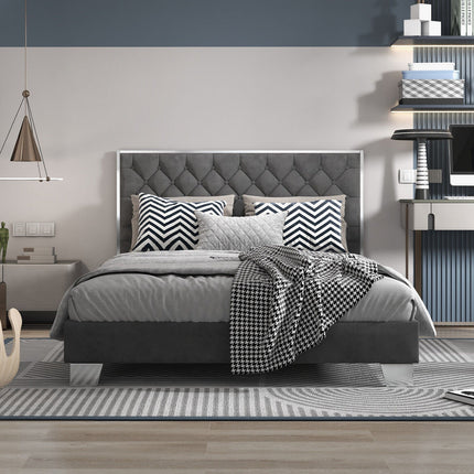 Full/Queen Size Upholstered Bed Frame with Velvet Headboard