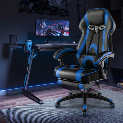 Gaming Chair Racing Style Swivel Chair with Footrest and Adjustable Lumbar Pillow