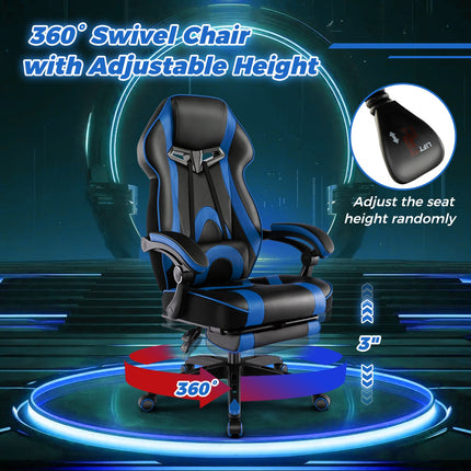Gaming Chair Racing Style Swivel Chair with Footrest and Adjustable Lumbar Pillow