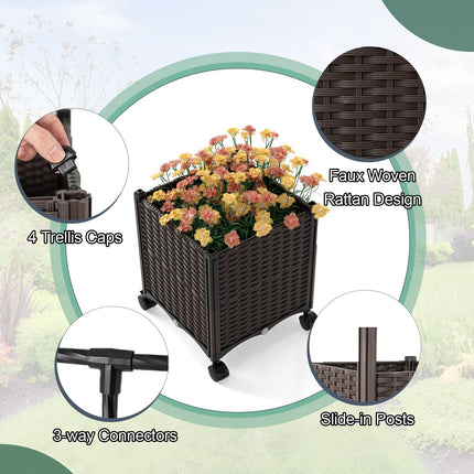 6.6 Feet Garden Arch Trellis with 2 Planter Boxes and Lockable Wheels-Black