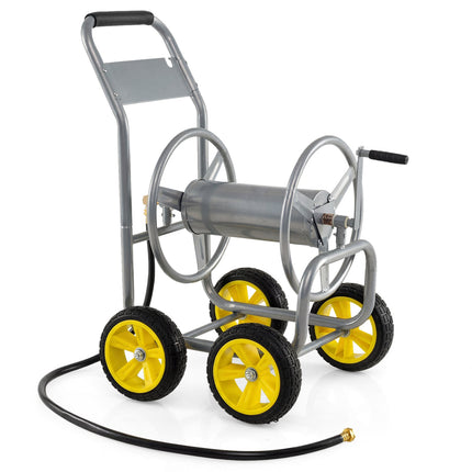 Garden Hose Reel Cart 4 Wheels Heavy-Duty Metal Water Hose Organizer Portable
