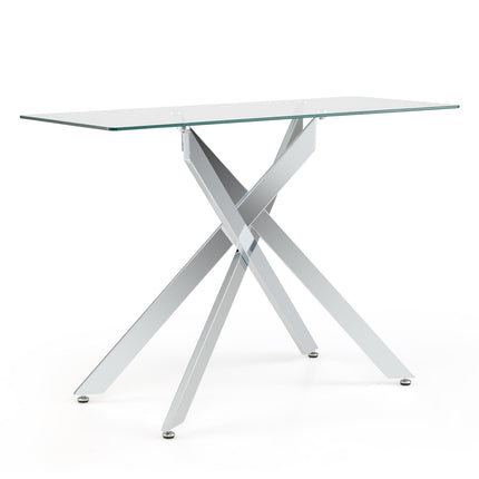 Glass Console Table Modern Entryway Table with Clear Tempered Glass Top-Silver