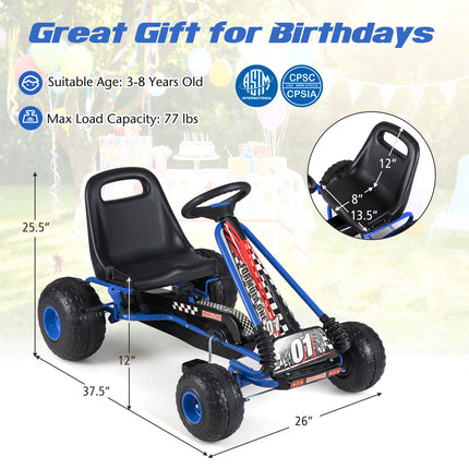 Go Kart for Kids 4 Wheels Pedal with Adjustable Seat and Multi-Terrain Wheels