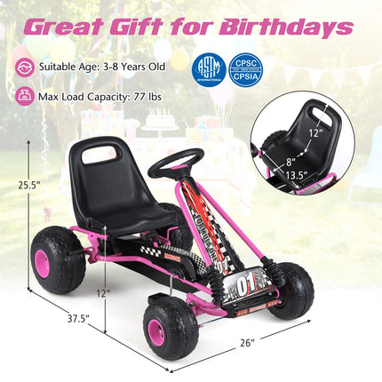 Go Kart for Kids 4 Wheels Pedal with Adjustable Seat and Multi-Terrain Wheels