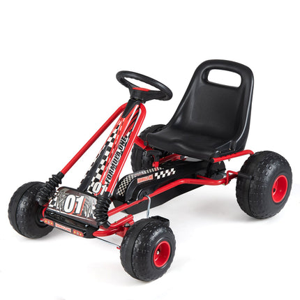 Go Kart for Kids 4 Wheels Pedal with Adjustable Seat and Multi-Terrain Wheels