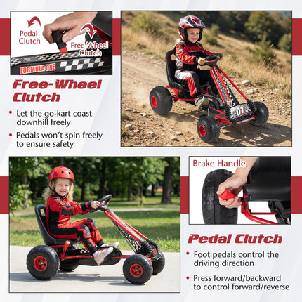 Go Kart for Kids 4 Wheels Pedal with Adjustable Seat and Multi-Terrain Wheels