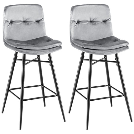 2 Pieces 29 Inch Velvet Bar Stools Set with Tufted Back and Footrests