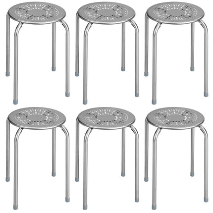 6-Pack Stackable Multifunctional Daisy Design Backless Round Metal Stool Set