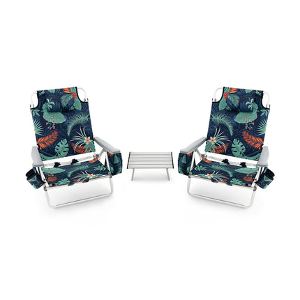 2 Packs 5-Position Outdoor Folding Backpack Beach Table Chair Reclining Chair Set